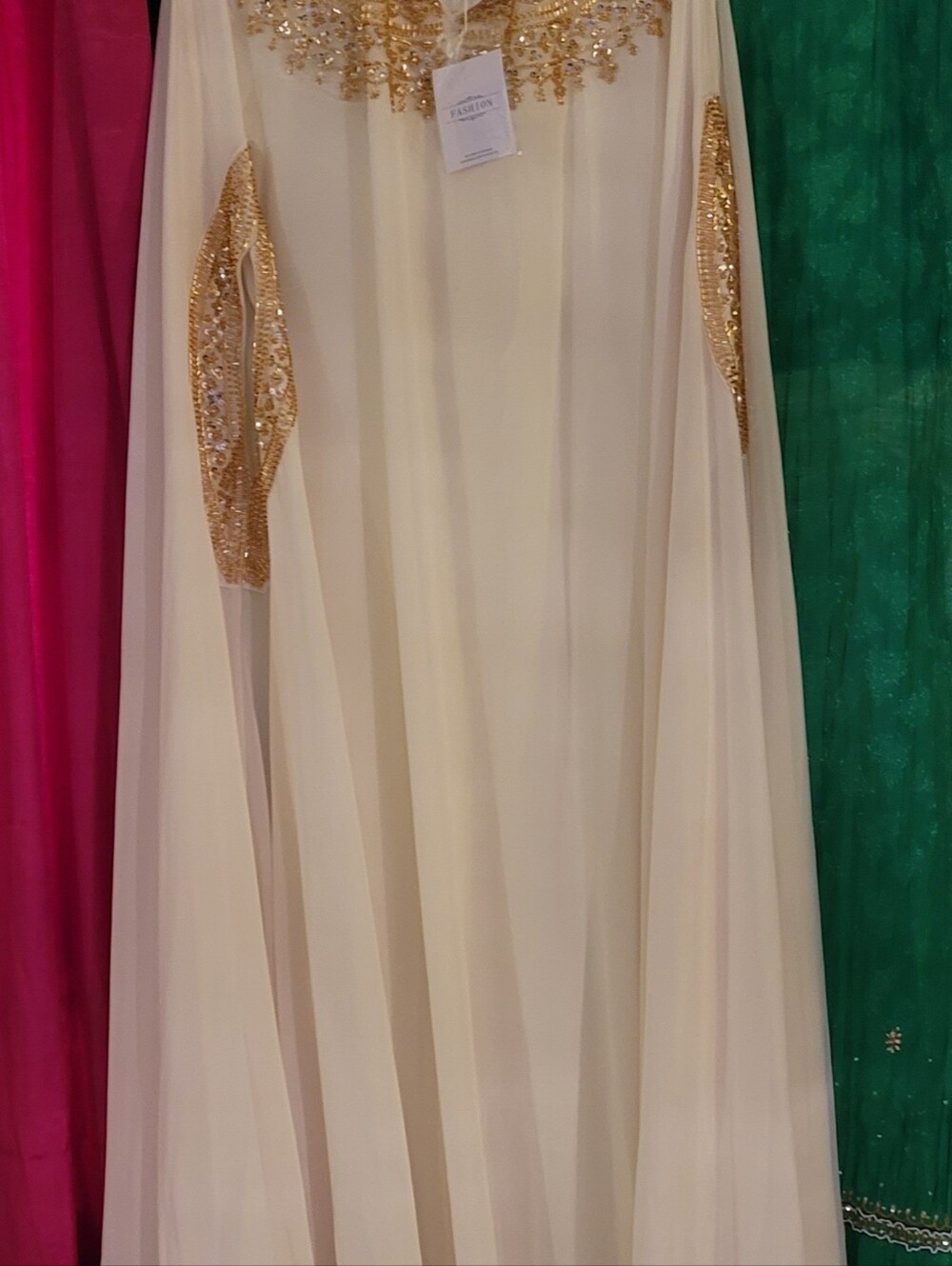 Ivory Beaded Embellished Kaftan Dress With Under Slip dress.